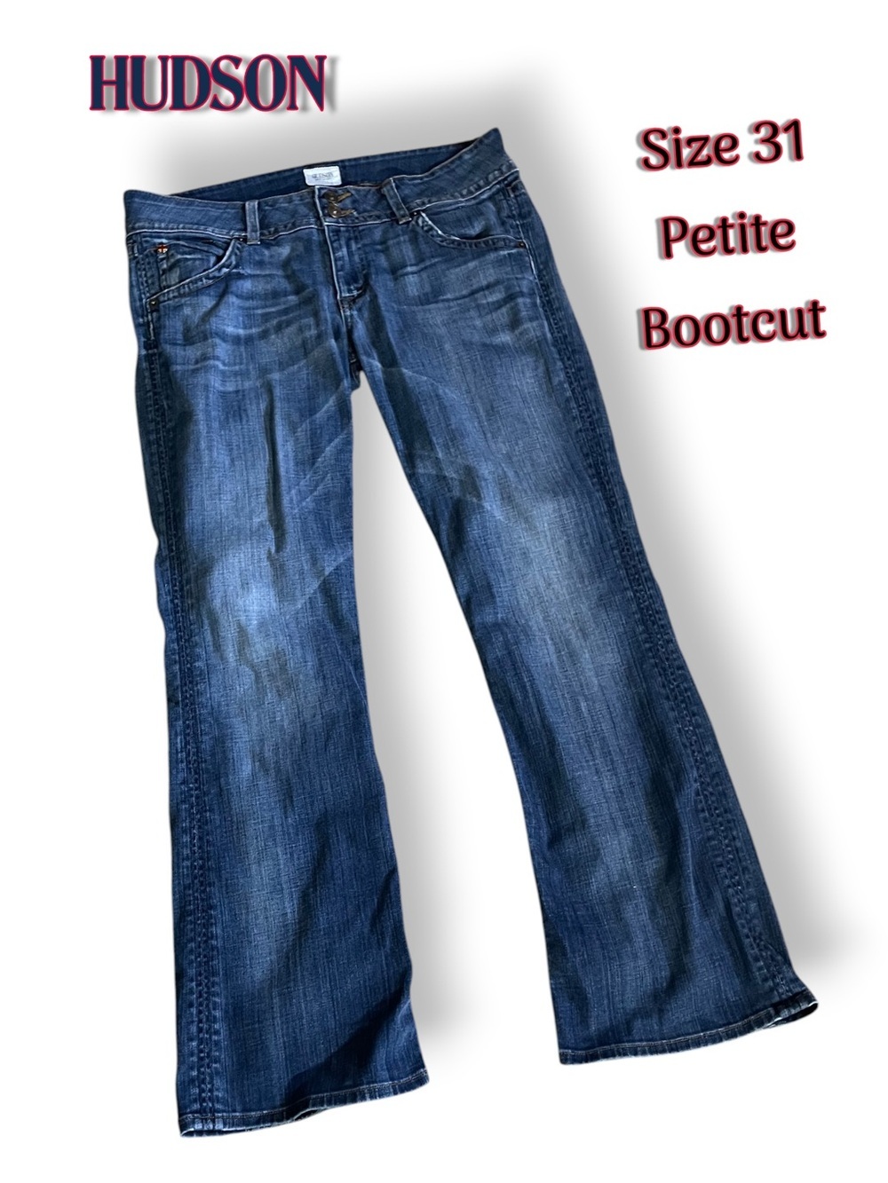 HUDSON Signature 31 Petite Bootcut Denim Jeans Savi Med Wash Flap Pockets Y2K